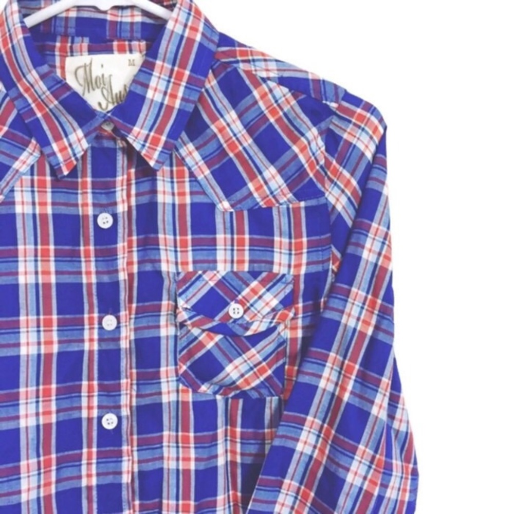 NWT Tartan Plaid Blue & Red Long Sleeve Flannel